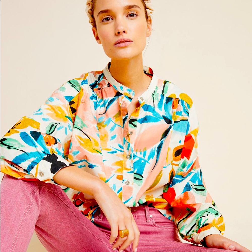 Anthropologie Multicolor Floral Button-Down Shirt